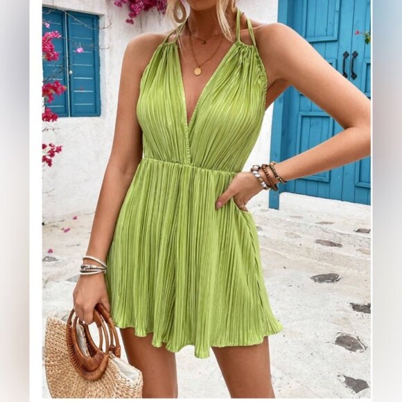 Pink Texture Pleated Material Ruffle Hem Jumpsuit - Picture 3 of 3